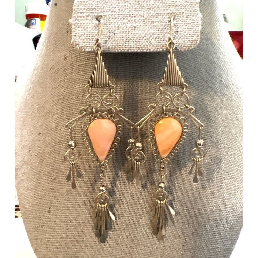 Alpaca Silver Artisan Chalcedony Earrings 52$